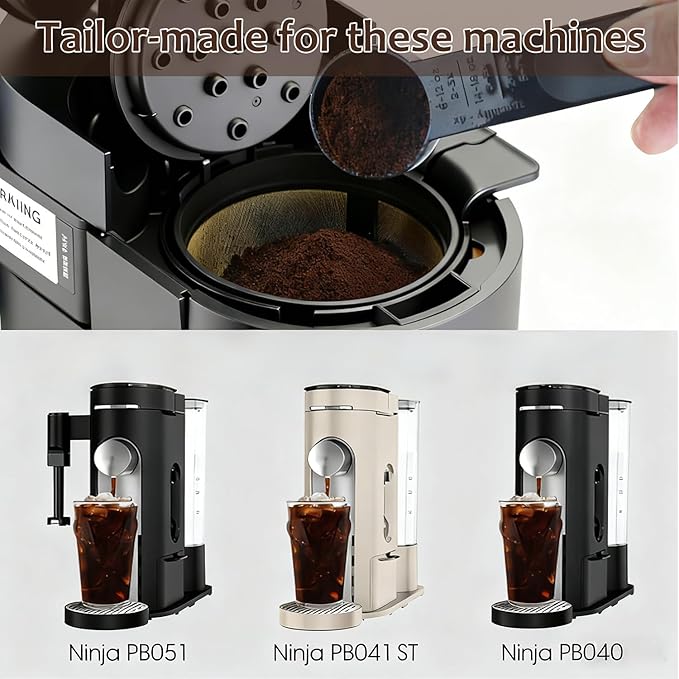 Coffee filter compatible with Ninja PB051 / PB040 / p1b04 coffee grinder compatible with Ninja beans - gold 304 stainless steel mesh reusable - Coffee pod accessories 2PCS