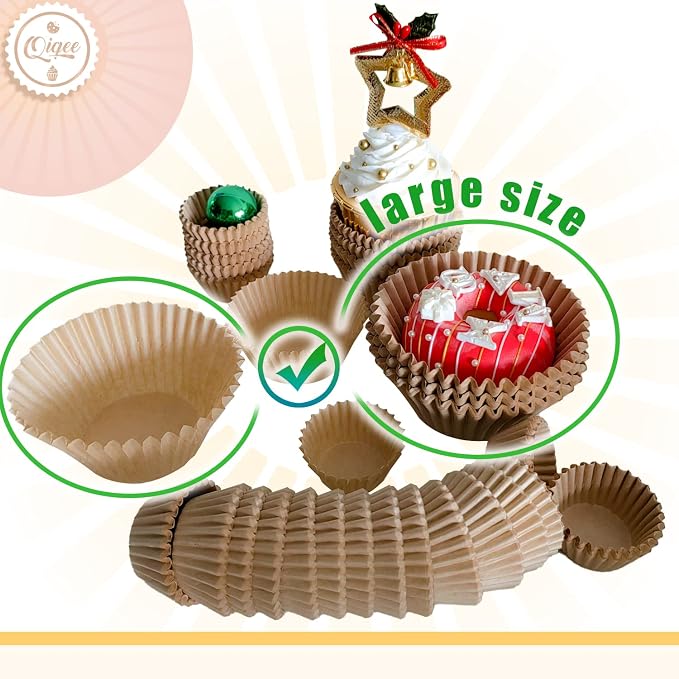 qiqee Natural Brown Cupcake Liners, 300 Count, Jumbo Size - Image 5