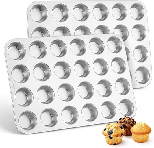 TeamFar Mini Muffin Pan, Stainless Steel 24-Cup Muffin Tin for Baking- 2PCS | Small Cupcake Pan Tray for Egg Bites Mini Cakes Quiches, Brunches Parties Birthday Treats, Healthy & Sturdy, Dishwasher Safe by TeamFar