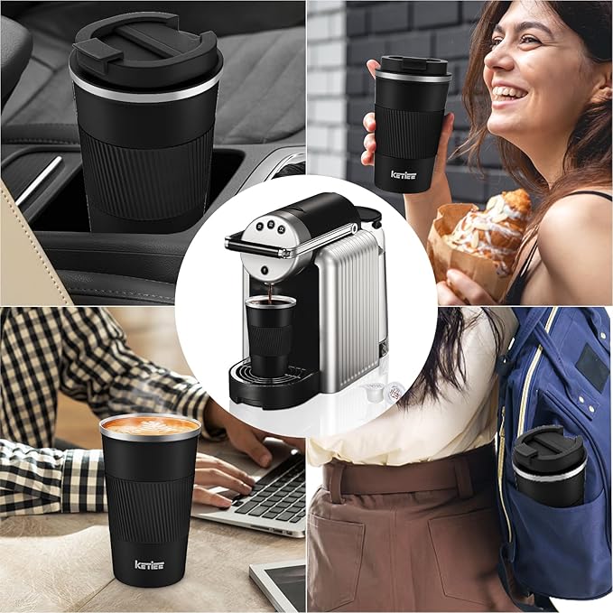 KETIEE Travel Mug 12oz, Vacuum Insulated Coffee Mug with Leakproof Lid, Travel Coffee Tumbler Stainless Steel Double Walled Reusable Coffee Cup for Hot and Iced Water (Black) - Image 5