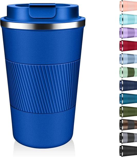 Insulated Coffee Tumbler 12 oz, Stainless Steel Coffee Mug with Lids, Travel Coffee Mug Leak Proof, Double Wall Vacuum Insulated Reusable Coffee Cup, Keep Drinks Hot and Cold (Deep Azure, 12 Ounces) by Unknown