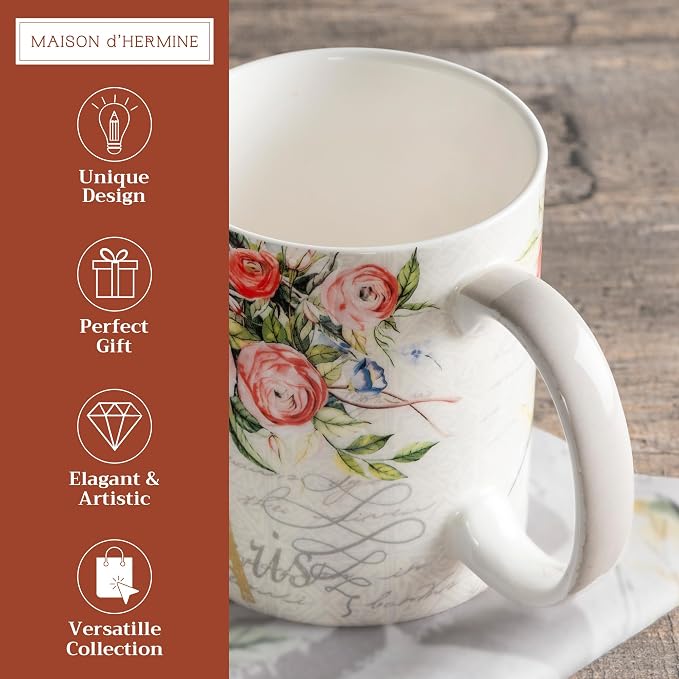 Maison d' Hermine Coffee Mug with Handles Tea Cups (12 Ounce, Pack of 1) | Fine Bone China Coffee Mugs for Hot Beverages Cappuccino Latte Home Restaurant Hotel Spring Summer -Champ De Mars - Paris - Image 2