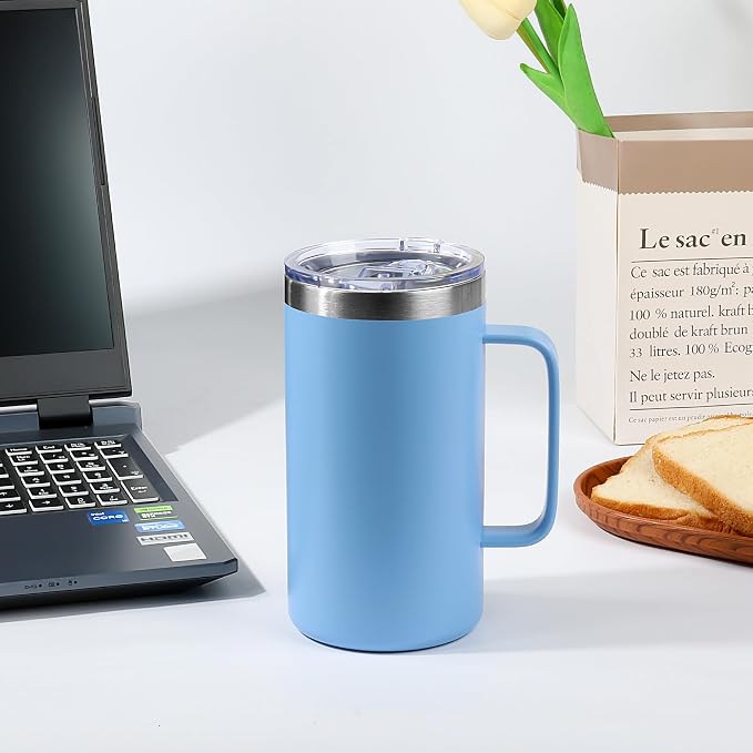 22oz Insulated Coffee Mug with Handle & Leak-Proof Lid - Double Wall Stainless Steel Travel Tumbler Bulk for Commute/Office/Home, Purple, 8 Pack - Image 4