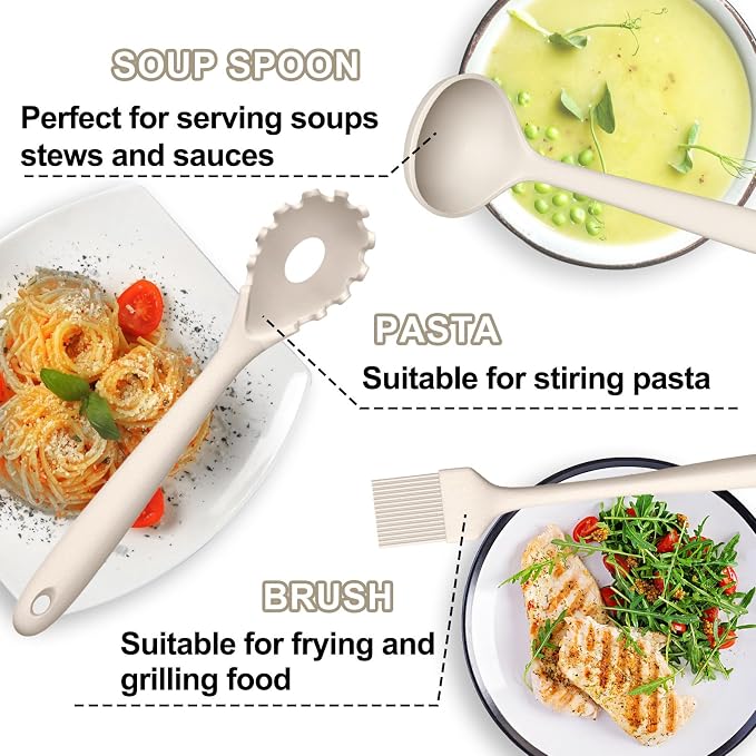 Umite Chef 22-Piece Silicone Cooking Utensils Set，Heat Resistant & Dishwasher Safe Kitchen Tools, Black Non-Scratch Spatula Set for Nonstick Cookware (Khaki) - Image 3
