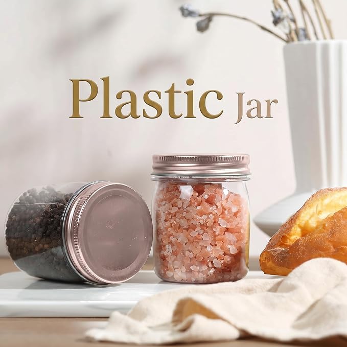 novelinks 8 oz Plastic Mason Jars and Clear Plastic Jars with Lids 8 oz | 48 Pack, Rose Gold, Plastic Containers with Lids, Small Mason Jars, Clear Jars Bulk, Spice Jars, Slime Jars, Mini Jars - Image 5
