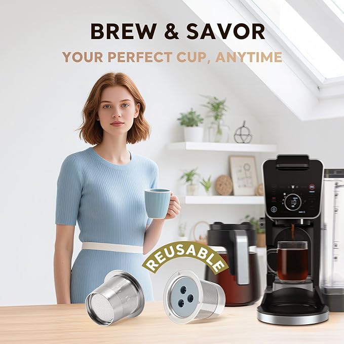 2 Pack K Cups Reusable Coffee Pods for Ninja Dual Brew Coffee Maker Stainless Steel cup Body+Plastic Cup Lid Permanent K Cups Filters Compatible with Ninja CFP201 CFP301 Dual Brew Pro Machine