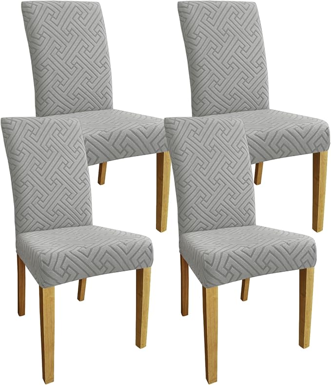 Promindfly Dining Chair Covers, 3D Jacquard Fabric Chair Covers for Dining Room, Anti-Scratch Chair Covers Set of 4, Stretch Washable Dining Chair Covers for Kitchen, Hotel by WelcometoPromindflyplka