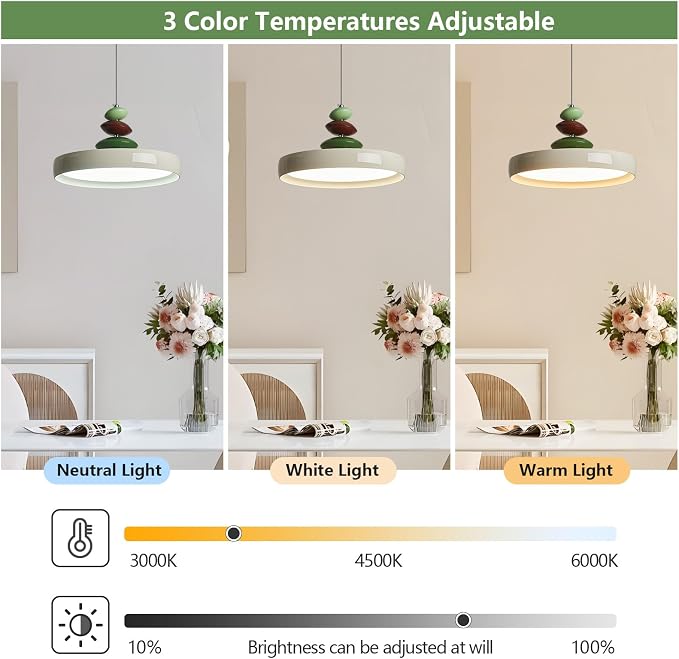 Modern Pendant Lights,White 12" LED Pendant Lighting Fixture with Remote Control Dimmable 3 Color Mode & Brightness, Adjustable Hanging Lamp for Kitchen Dining Room Bedroom Kitchen Island - Image 4
