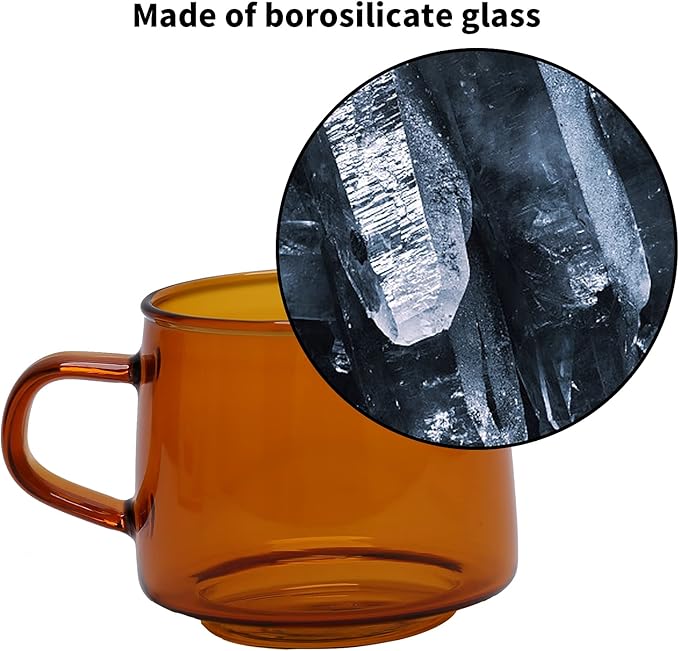 2PCS Glass Coffee Mugs, 350ml Clear Glass Mug with Handle Heat Resistant Tea Mugs High Borosilicate Glass Mug for Tea Beverages (Amber)