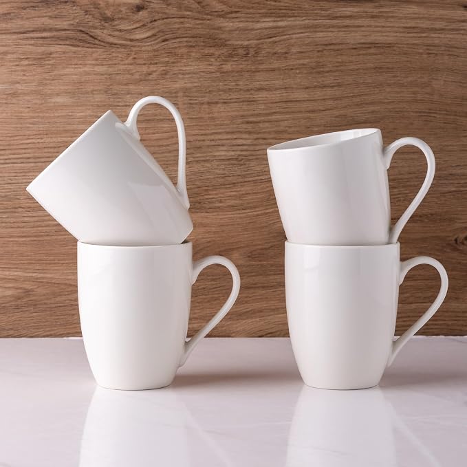 GBHOME 12 OZ Off White Coffee Mugs, Porcelain Bulk Coffee Mugs with Large Handle for Man, Woman, Light Weight Coffee Mugs Set of 4 for Latte/Cappuccino/Cocoa/Milk, Dishwasher & Microwave Safe - Image 7
