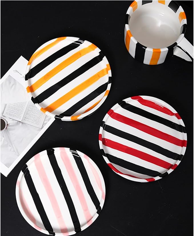 Espresso Cups Ceramic Coffee Mug Series European Striped Dot Coffee Cup And Saucer Mug Cake Plate Afternoon Tea Set Tea Cup And Saucer,Redblack - Image 5