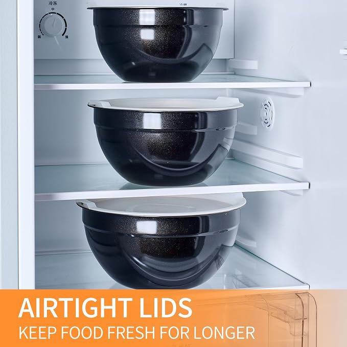 Black Mixing Bowls with Airtight Lids, Stainless Steel Nesting Mixing Bowls Set of 7, Ideal for Baking, Prepping and Serving Food, Size 7, 3.6, 2.7, 2.1, 1.5, 1.1,0.8 QT, Stackable Design - Image 7