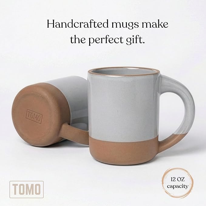 TOMO Mugs Set of 2, 12oz Modern Stoneware Coffee Mugs, Large Handle Ceramic Drinkware - Dove Grey - Image 5