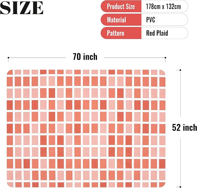 FIFTY FEET 70 * 52 Inch Rectangle Tablecloth, Vinyl Tablecloth with Flannel Backing for Rectangle Tables Waterproof, Plastic Picnic Table Cover for Dining Table/Buffet Parties/Camping(Red Plaid) - Image 5