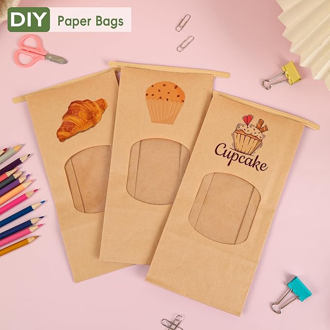 Moretoes 100pcs Medium Bakery Cookie Bags with Window, 4.5x2.36x9.6In | Brown Kraft Paper Cookie Bags with Seal, Seal by Tin Tie Tab, for Cookie Coffee Bread Pastry Bakery Gift Giving Packing - Image 4