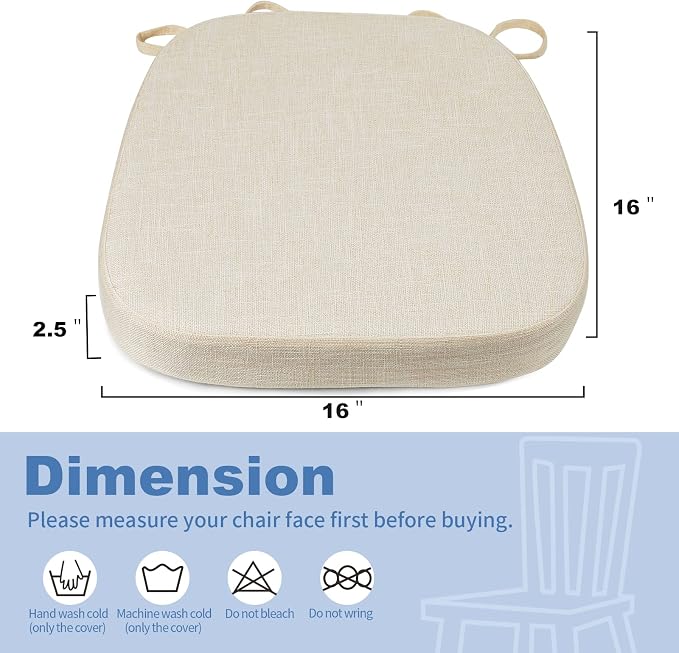 BUYUE Thickened 2.5" Friendly Woven Fabric Dining Chair Cushion, U-Shape High Density Foam Comfortable Chair Pad for Kitchen, Slip Resistant Indoor Seat Cushion (1 Piece, Beige) - Image 2