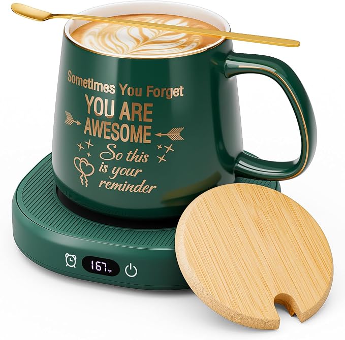 Coffee Mug Warmer & You are Awesome Mug Set, Electric Cup Warmer with Auto Shut Off, 4 Temperature Setting Smart Beverage Warmer, 8-Hours Auto Shut Off by LOUTYTUO