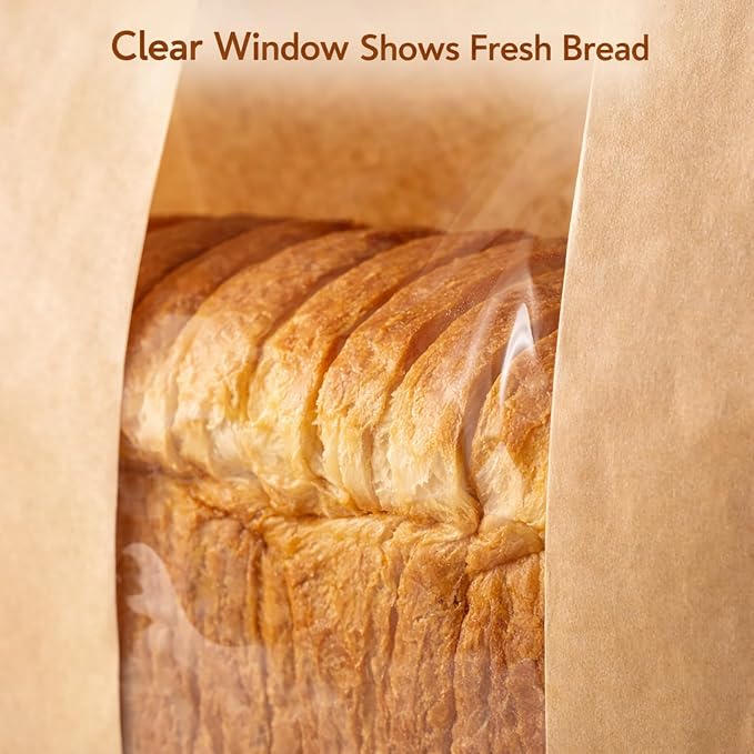 Bread Bags for Homemade Bread, 100PCS Bakery Bags with Window | Kraft Paper Bread Packaging Bags with Sealing Stickers for Sourdough, Loaves, Cookies & Baked Goods, Perfect for Home Bakers - Image 5