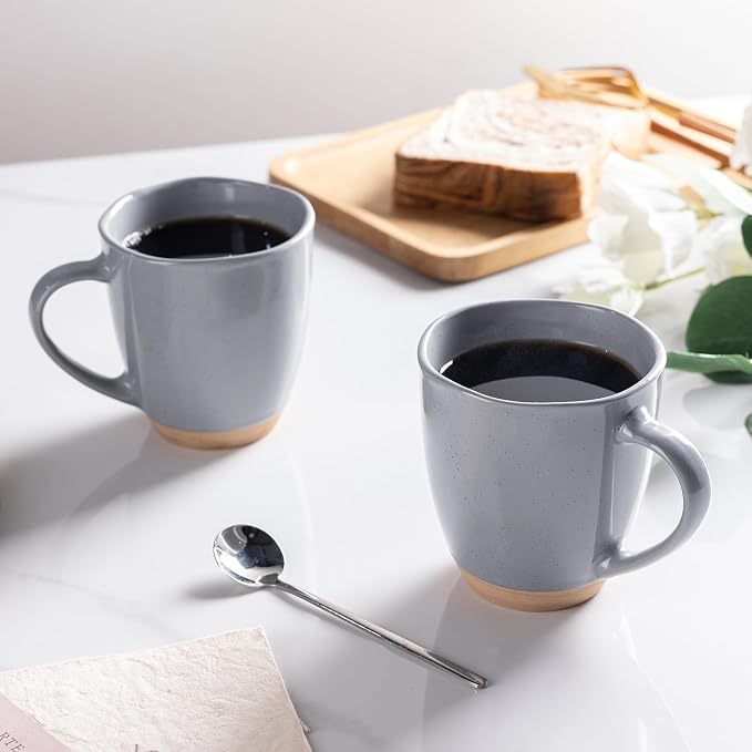 AmorArc 12oz Coffee Mugs set of 4, Stoneware Coffee Mugs with Rustic Terracotta Underside for Latte/Cappuccino/Milk/Cocoa, Dishwasher&Microwave Safe, Gray - Image 6