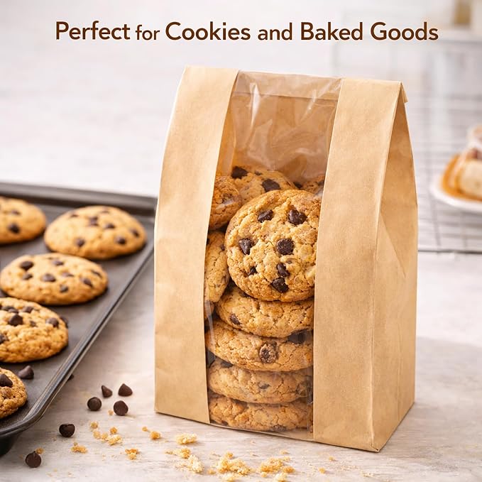 Bread Bags for Homemade Bread, 100PCS Bakery Bags with Window | Kraft Paper Bread Packaging Bags with Sealing Stickers for Sourdough, Loaves, Cookies & Baked Goods, Perfect for Home Bakers - Image 7
