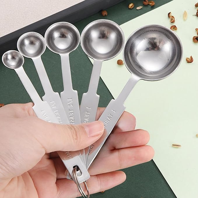 Stainless Steel Measuring Spoons Set, Metal Teaspoon & Tablespoon, Set of 5 | Measuring Spoon, Coffee Bar Kitchen Appliances & Apartment Essentials for Coffee Baking, Gifts for Mom & Coffee Lover - Image 4