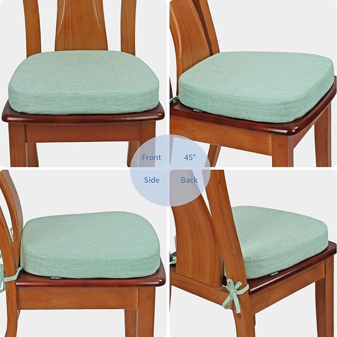 BUYUE Thickened 2.5" Dining Chair Cushions Set of 6, U-Shape High Density Foam Comfortable Chair Pads for Kitchen, Slip Resistant Indoor Seat Cushions (6 PCS, Light Green) - Image 4