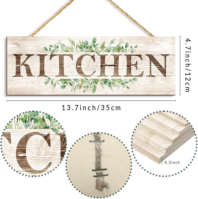Kitchen Sign Wall Decor, Wooden Wall Art, Rustic Farmhouse Wall Hanging Plaque for Home Kitchen, 4.7 x 13.7 inches - Image 2