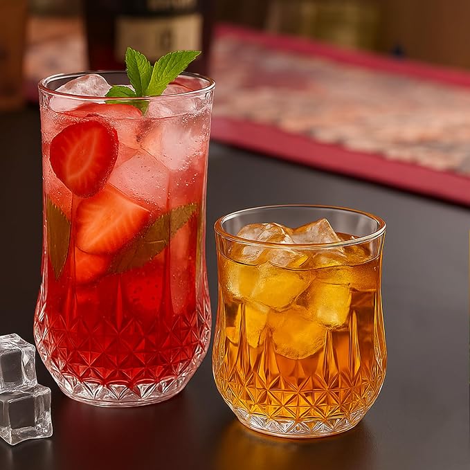 Ruckae Drinking Glasses Set of 8,11 oz and 7 oz Kitchen Water Glass Cups Set,Clear Curvature Glassware Dishwasher Safe,Mixed Drinkware for Beer,Juice,Cocktail,Whiskey,Milk and Various Mixed Drinks - Image 7