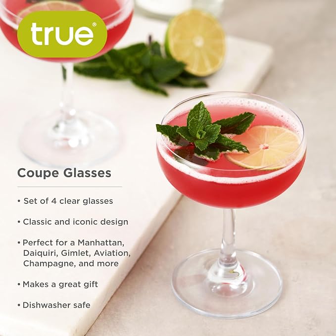 True Coupe Glass, Martini Glasses for Cocktail Party, Perfect for Espresso Martini, Manhattan, Champagne, Elegant 7 oz Glassware for Home Bars, Wedding Gifts, Margarita Glasses Set of 4 - Image 2