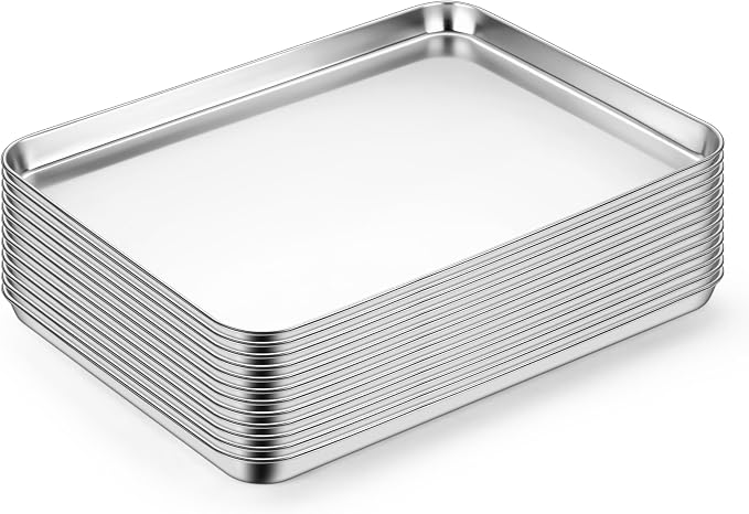 LIANYU Stainless Steel Sheet Pan Set, 17.5 Inch, Dishwasher Safe, 12 Pack | Commercial Grade Half Sheet Pan, Bakeware Cookie Tray, Mirror Finish, Non Toxic, Easy Clean, Dishwasher Safe, Bulk Set by LIANYU