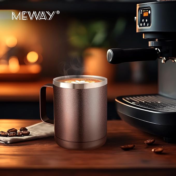 MEWAY 12oz Coffee Mug With Handle 8 Pack Bulk,Stainless Steel Insulated Travel Tumblers With Sliding Lid,Double Wall Vacuum Camping Cup for Hot & Cold Drinks Tea (Rose Gold,Set of 8) - Image 6