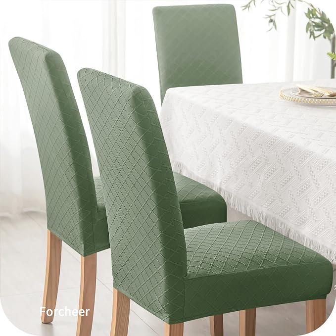 FORCHEER Chair Covers for Dining Chairs Set of 4,Jacquard Green Stretch Dining Room Chair Cover Kitchen Parsons Chair Slipcovers (Pack of 4, Jacquard Green) - Image 3