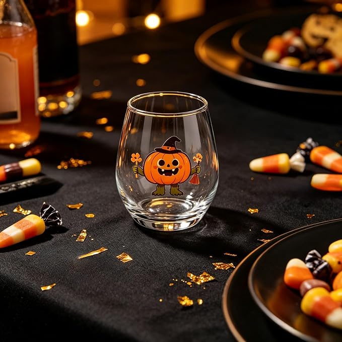 Halloween Stemless Wine Glass, Cute Pumpkin Ghost Cat Egg Shaped Tumbler, Clear Waterproof Printed Glassware, Festive Decorative Cup, Halloween Party Supplies & Holiday Gift for Women, A - Image 5
