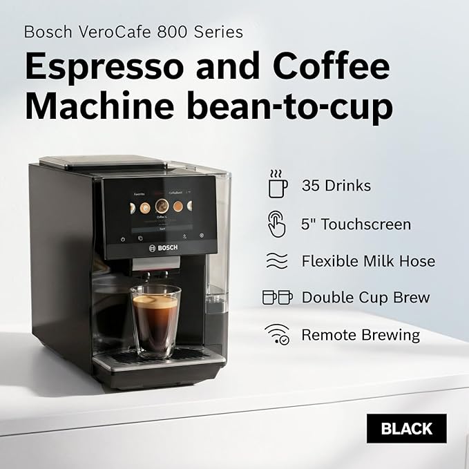 Bosch 800 Series Fully Automatic Coffee, Espresso Machine - Black | Double Cup, Touchscreen, Large Bean Capacity, 35 Drinks, Cold Brew, Save up to 10 Profiles, Integrated Grinder, Milk Frother - Image 2