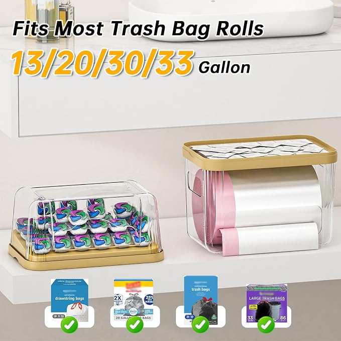 2-in-1 Trash Bag Dispenser & Laundry/Dishwasher Pods Container, Clear Acrylic Garbage Bag Holder with Removable Lids, Under Sink Organizer Kitchen Pantry Storage Box - Image 6