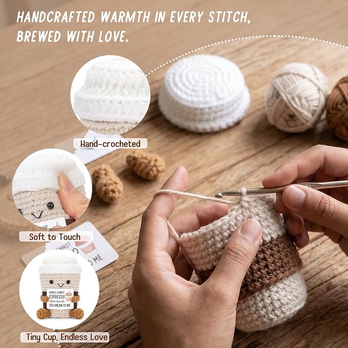 Coffee Lover Gift Set for Women Men, Ceramic Coffee Mug and Handmade Crochet Potato Partner Toy with Positive Card for Friends Teachers Staff Employees Volunteers Birthday Office Desk Decor - Image 3