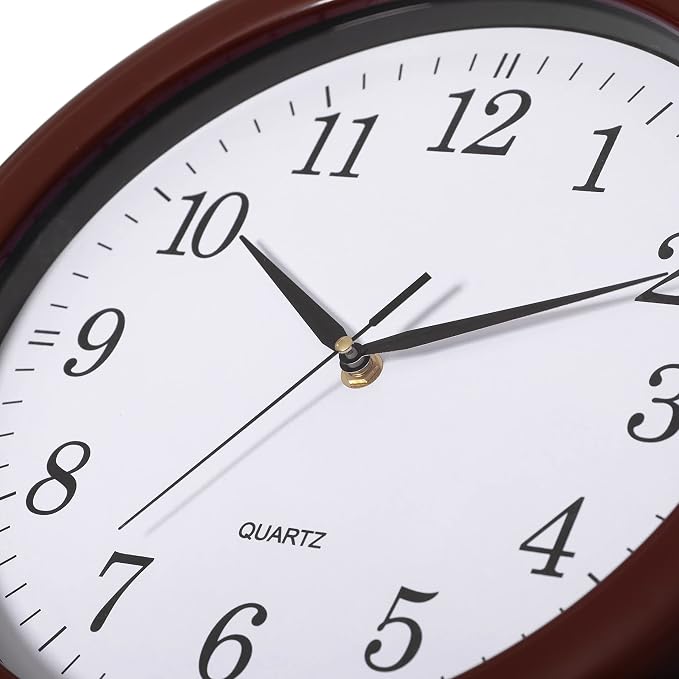 Clockswise Decorative Classic Brown Round Wall Clock for Living Room, Kitchen, Dining Room, Plastic - Image 5