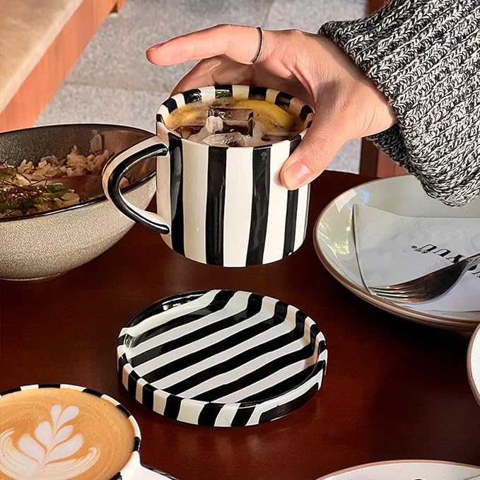 8 Oz Ceramic Coffee Mug Espresso Cups with Saucer Mug And Saucer Set Cup And Saucer Coffee Cups with Saucers Coffee Cups And Saucers,Black - Image 3