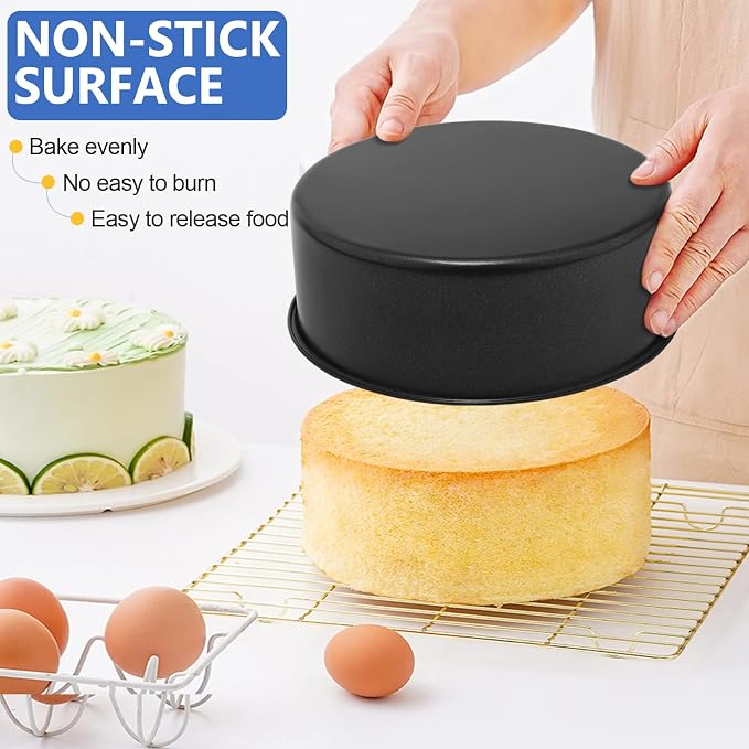 P&P CHEF 9.5 Inch Cake Pan Set, 2Pcs Non-stick Round Baking Cake Pans Tins | Stainless Steel Core & Nonstick Coating, Good for Baking Layer Tier Cakes for Birthday Wedding, Deep Side & One-piece Design - Image 6