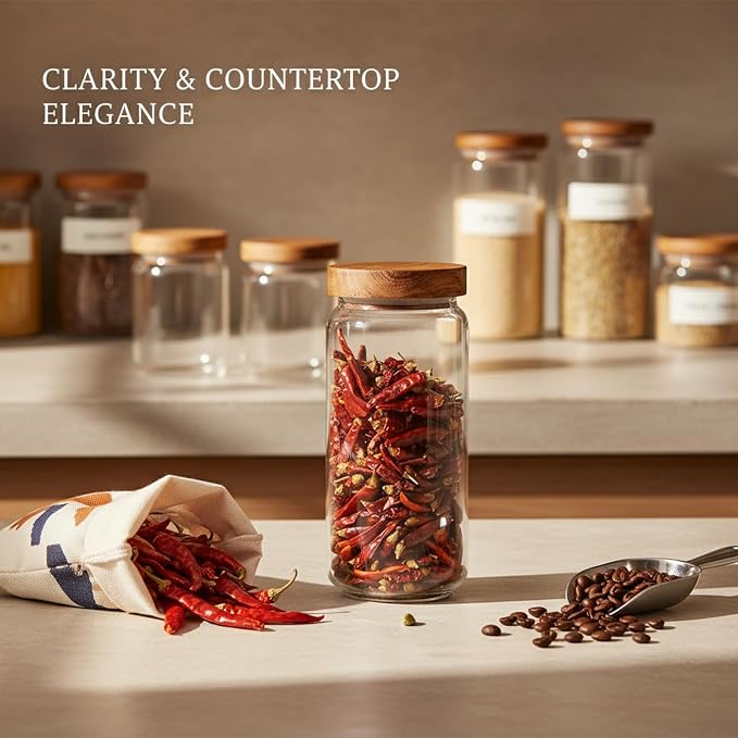 Clear Glass Storage Jar with Acacia Wood Lid for Pantry Organization - High Borosilicate Kitchen Canister - Image 2