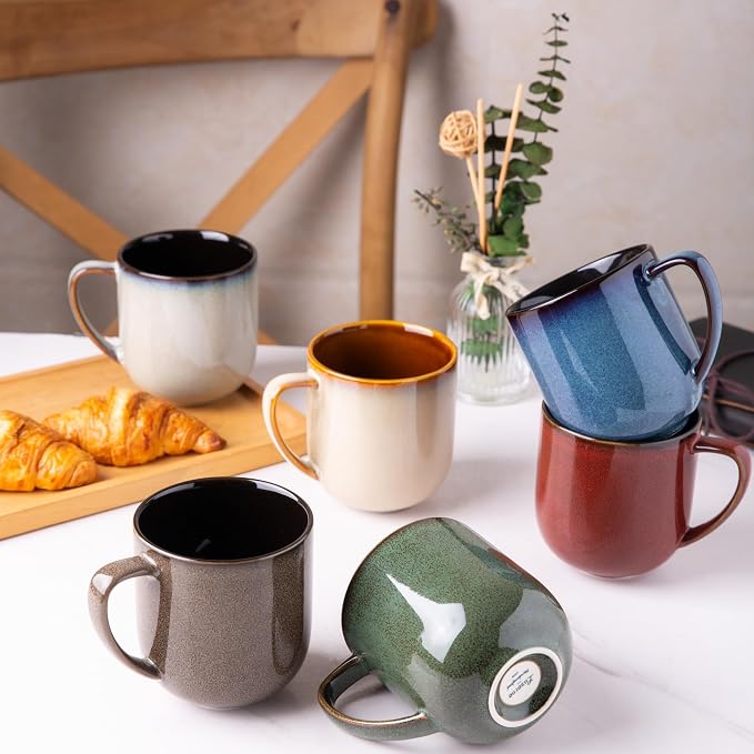 LERATIO 12OZ Ceramic Coffee Mugs Set of 6, Large Porcelain Coffee Cups With Large Handle For Latte,Cappuccino,Milk,Cocoa,|Dishwasher&Microwave Safe Mug Sets,Ideal for Man,Woman,Dad, Mom-Mixing - Image 7