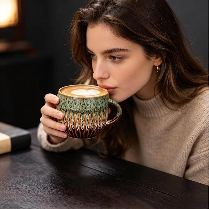20 oz Large Ceramic Coffee Mug,Creative Handcrafted Reactive Glaze Coffee Cups Suitable for Home and Office Use,Dishwasher & Microwave Safe,Novelty Pottery Mug for Coffee Lovers Gift (green) - Image 5