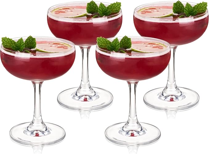 True Coupe Glass, Martini Glasses for Cocktail Party, Perfect for Espresso Martini, Manhattan, Champagne, Elegant 7 oz Glassware for Home Bars, Wedding Gifts, Margarita Glasses Set of 4 by True