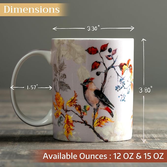 Maison d' Hermine Coffee Mug with Handles Tea Cups (15 Ounce, Pack of 1) | Fine Bone China Coffee Mugs for Hot Beverages Cappuccino Latte Home Restaurant Spring Summer -Equinoxe - Grey - Sparrows - Image 4