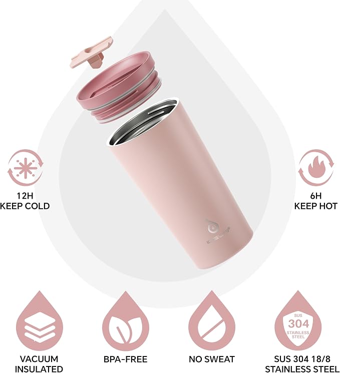 Ideus 17 oz Travel Coffee Mug, Double Wall Vacuum Stainless Steel Insulated Coffee Tumbler With Lid, Splash-Proof & Cup Holder Friendly, Keeps Drinks Hot/Cold, Dishwasher Safe, Blush - Image 3