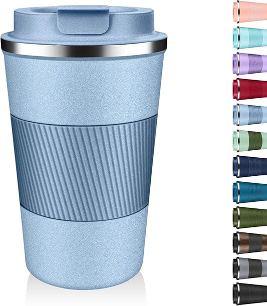 Insulated Coffee Tumbler 12 oz, Stainless Steel Coffee Mug with Lids, Travel Coffee Mug Leak Proof, Double Wall Vacuum Insulated Reusable Coffee Cup, Keep Drinks Hot and Cold (Sky Blue, 12 Ounces) by Unknown