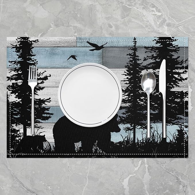 Feelyou Rustic Bear Placemats Set of 4 12x18 Inch Western Farmhouse Table Mats for Party Kitchen Dining Decoration Holiday Seasonal Cabin Country Lodge Down Place Mat for Dinner Table Indoor Outdoor - Image 2