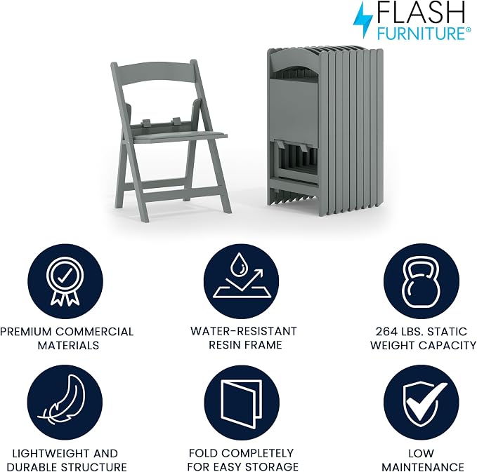 Flash Furniture Hercules Kids Resin Folding Chair, White, 10-Pack | White Gray Padded Seat - Image 4