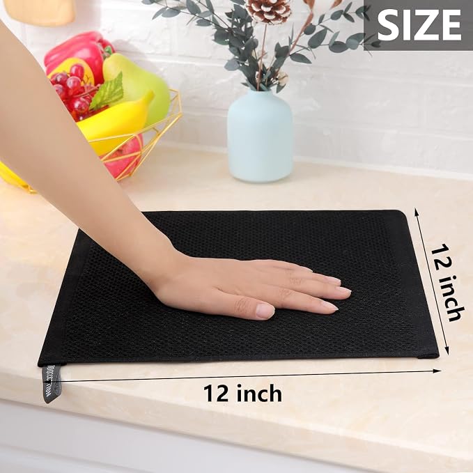 Homaxy 100% Cotton Waffle Weave Kitchen Dish Cloths 24-Pack, Black | 12 x 12 Inches, Ultra Soft Absorbent Dish Towels, Quick Drying Dish Rags with Hanging Loop - Image 5