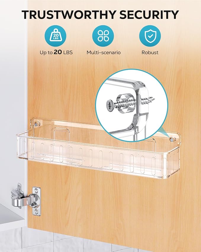Nieifi Spice Rack Wall Mount, 4 Pack Clear, 2" Depth, Screw/Adhesive | Wall-Mounted with Removable Hooks Saves Counter Space, Fits 2" Deep Jars, Ideal for Kitchen Cabinets, Pantry Doors, and RVs. - Image 8
